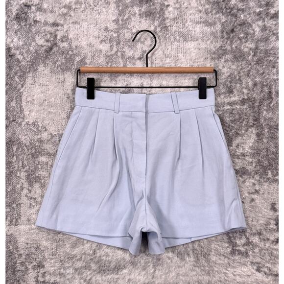Aritzia Shorts 2 Womens Babaton Pleated Mini Shorts ReSential Crepe Blue - Picture 1 of 7